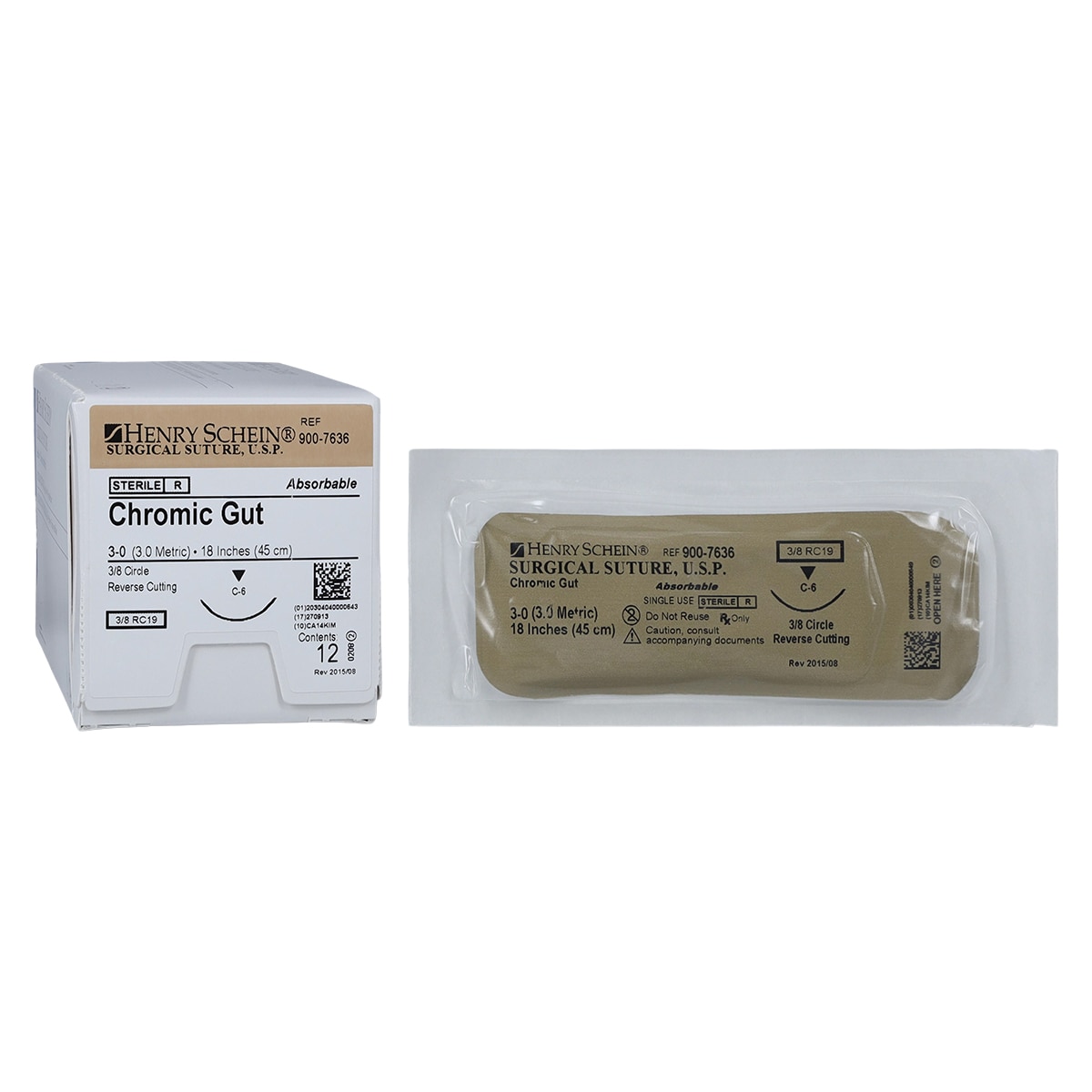 HSB Suture 3-0 18" Chromic Gut Monofilament C-6 Undyed Beige 12/Bx