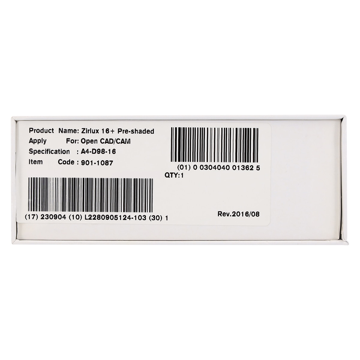 Zirlux16+ Zirconia Disc Preshaded A4 98x16 Ea