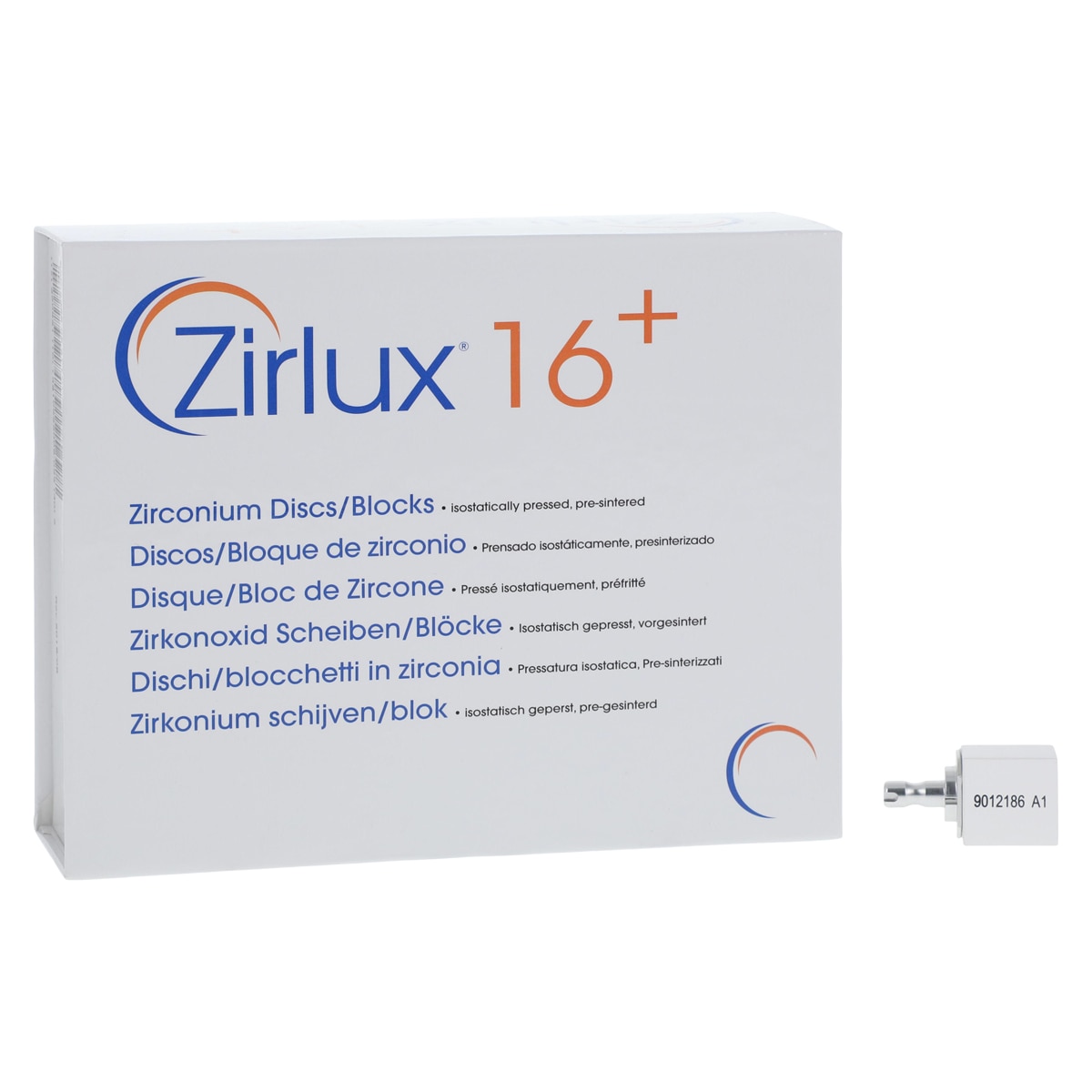 Zirlux 16+ Zirconia Block Preshaded A1 20mm x 19mm x 15mm Ea