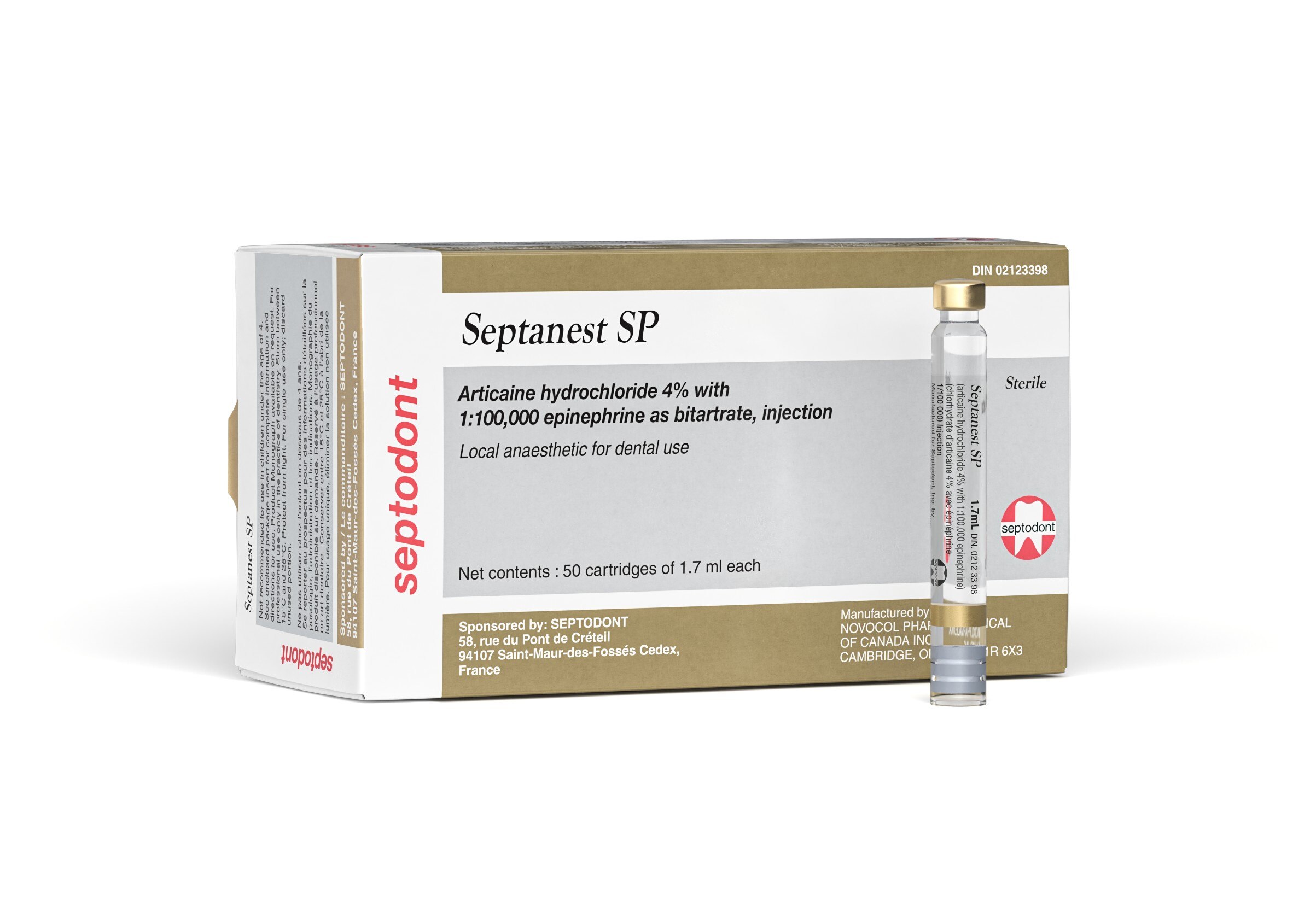 Septanest SP Articaine HCl 4% Epinephrine 1:100,000 1.7 mL 50/Bx