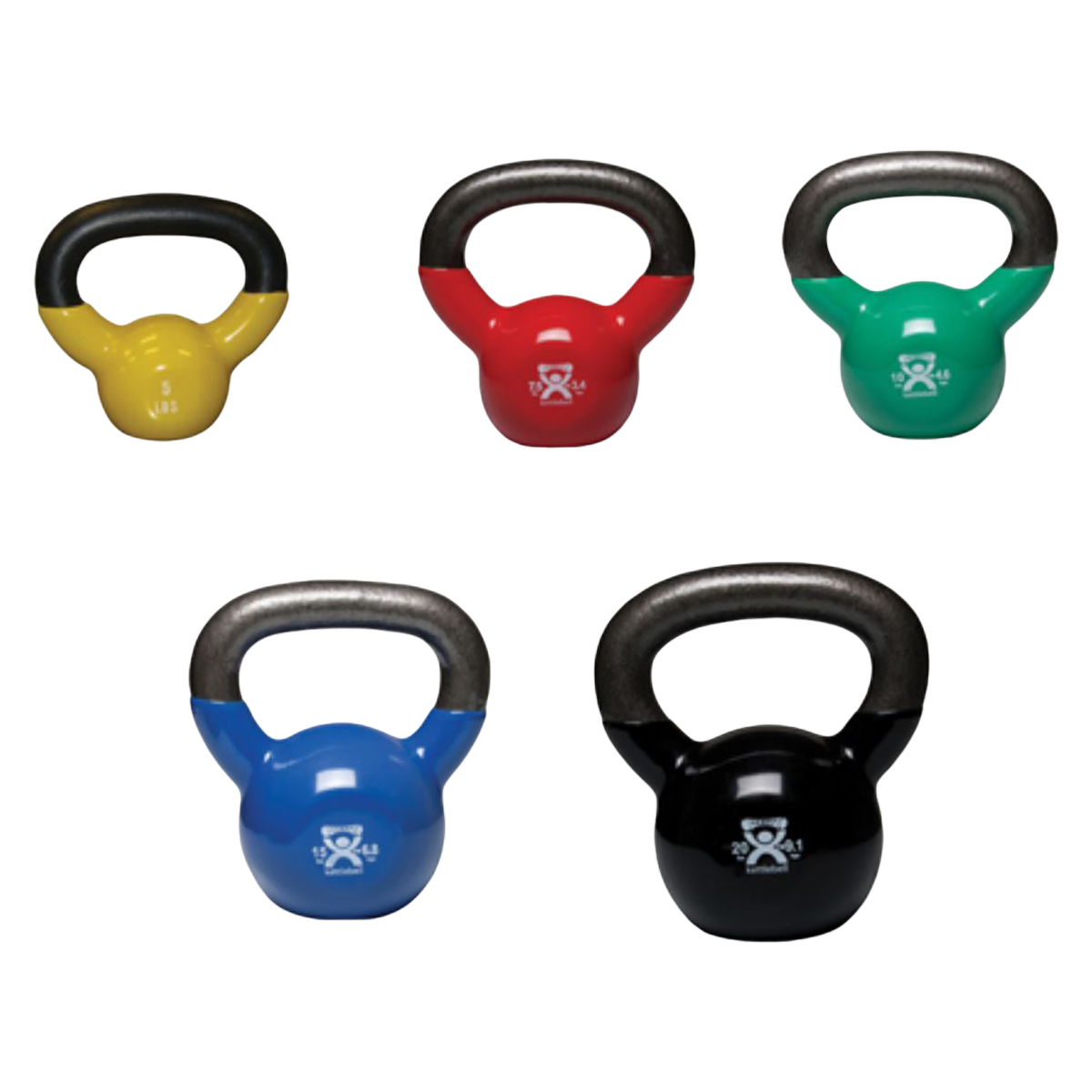 CanDo Weight Kettlebell 5/7.5/10/15/20lb Vinyl Assorted Colors