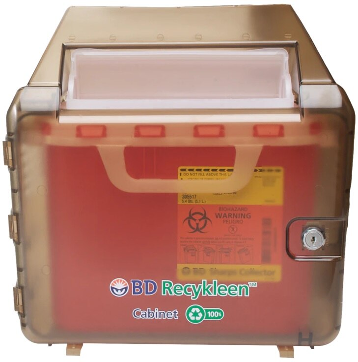 Recykleen Sharps Cabinet Brown 5-1/2x13-3/10x14" Plastic For Containers Ea