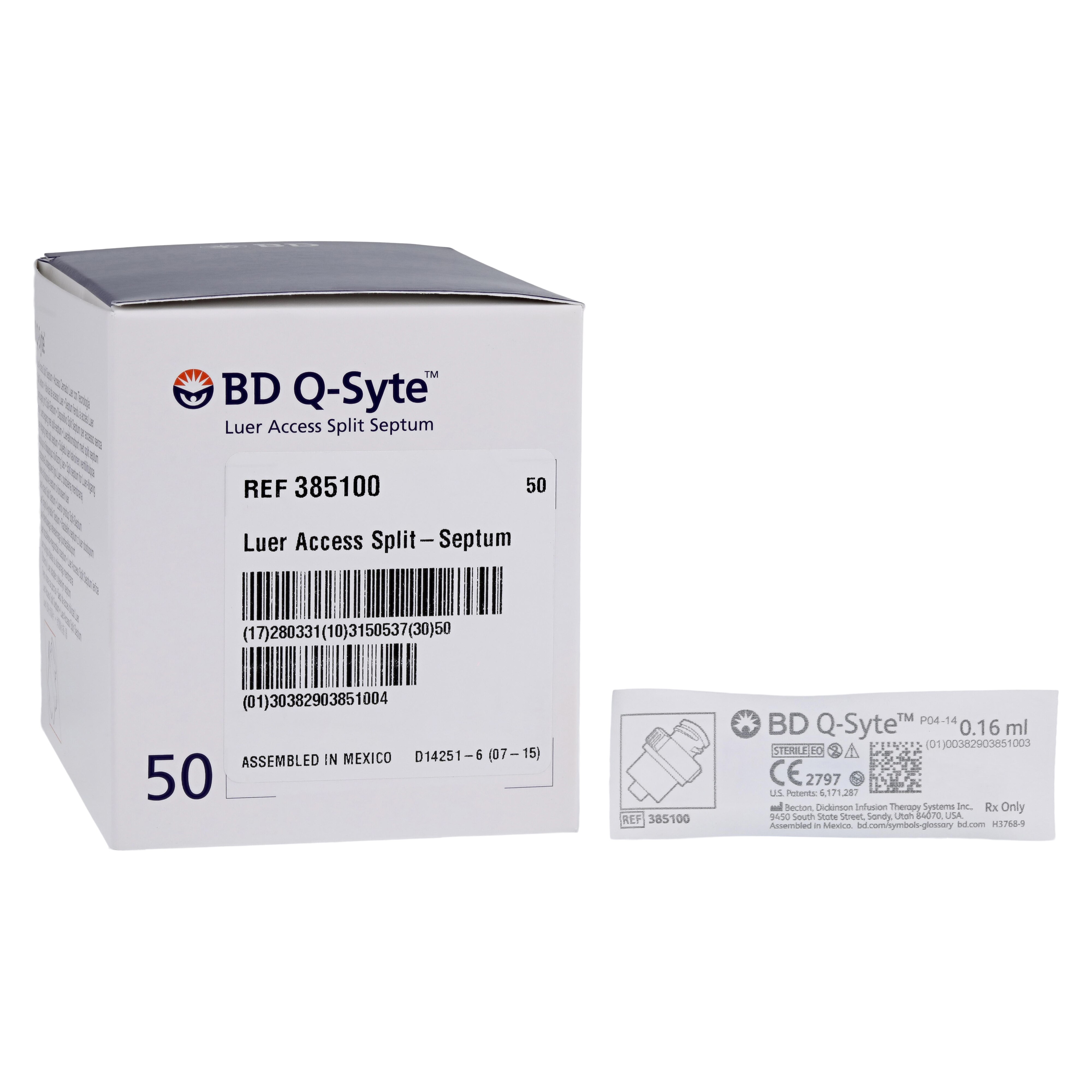 Q-Syte Split Septum Device PVC Free Needleless 0.1mL Luer Access 50/Box