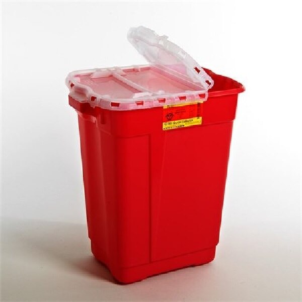 Sharps Container 17gal Red/Clear 14-3/4x20x23-1/2" Hinge Lid Plastic Ea