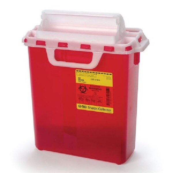 Sharps Container 3gal Rd 6x10-7/10x16-6/10 Hrzntl Counterbalanced Dr Ld Plstc Ea