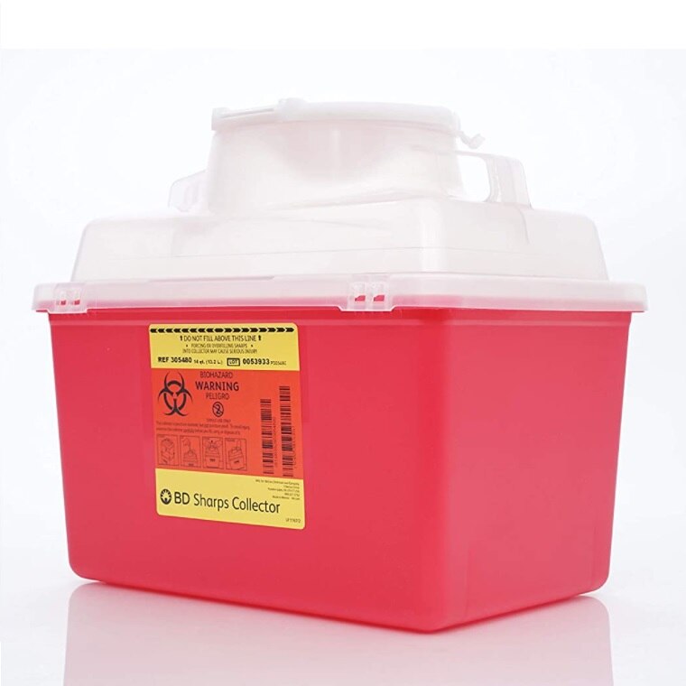 Sharps Container 14qt Red/Clear 8-8/10x12-8/10x11-1/2" Hng Ld/Ptls Plstc 14qt/Ea