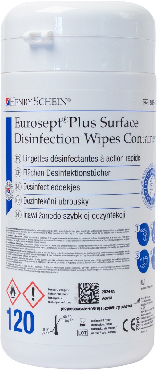 EuroSept Xtra Surface Disinfection Wipes XS - Dispenser, 120 wipes (13 x 20 cm)