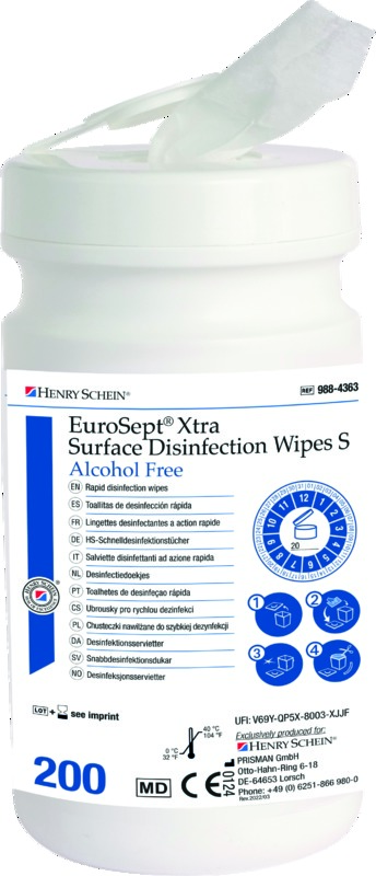 EUROSEPT XTRA Lingettes désinfectantes XL Sans Alcool - Boite de 200 - HENRY SCHEIN
